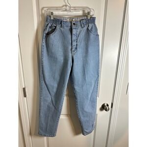 Lee Women's Jeans Size 10 Short Blue Elastic Waist High Rise‎ Tapered Leg Denim